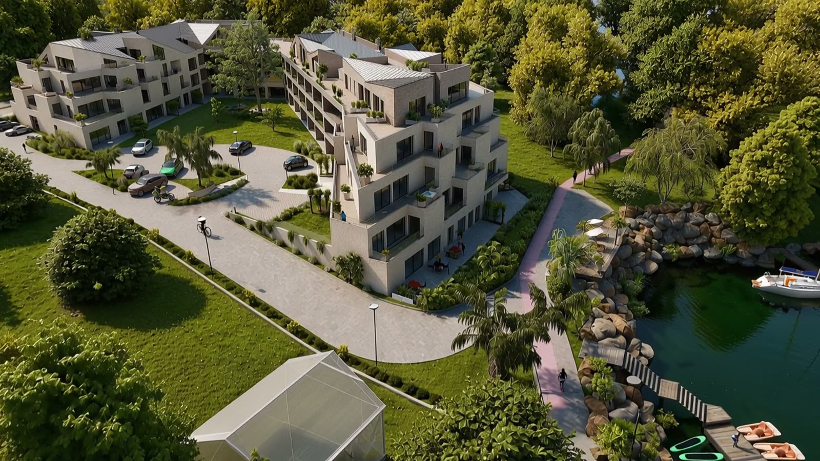 Budynek inwestycji od strony zieleni i brzegu, apartament A.12